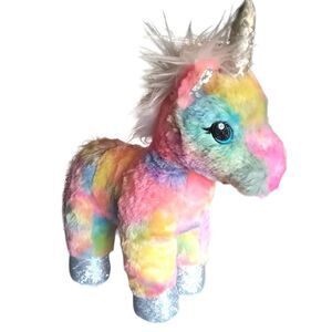Build a Bear Workshop Rainbow Unicorn Plush 12" long-Tie-Dye BAB